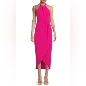 JULIA JORDAN Knot Halter Neck Tulip Hem Midi Dress in Pink | NWOT, US 12